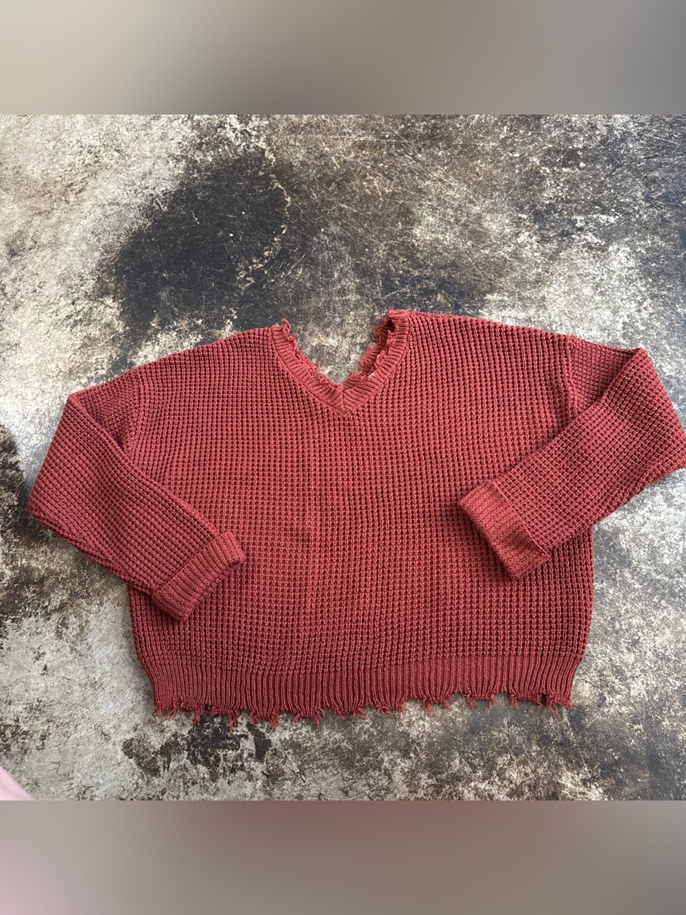 moon & madison Rust colored Distressed V-Neck Sweater